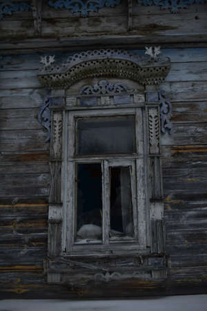 abandoned village in the snow in winterの写真素材