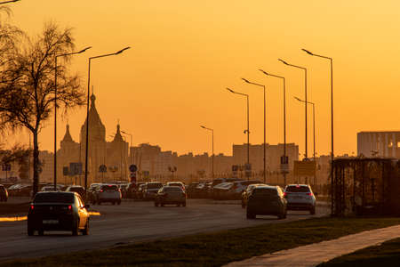 beautiful sunset on the River Volga. Nizhny Novgorodの写真素材