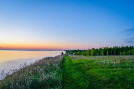beautiful sunset on the Volga Riverの写真素材
