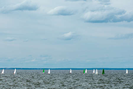 children's sailing regatta on the Volga Riverの写真素材