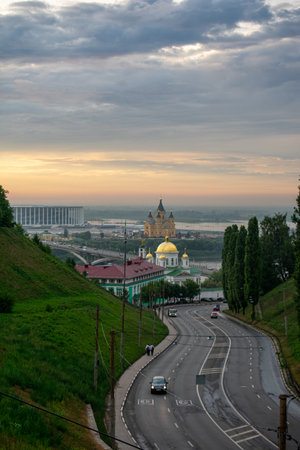 panorama of Nizhny Novgorod at sunset
