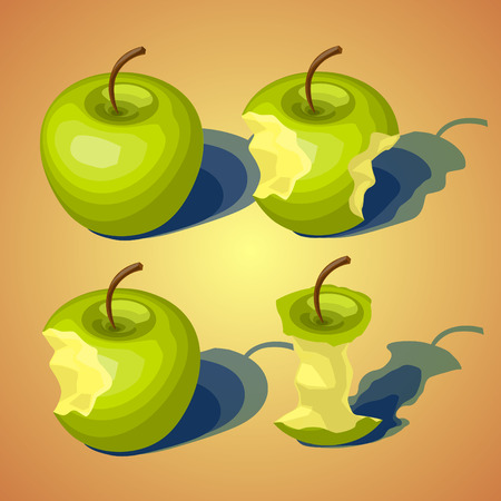 Four stages of eating apple from full to stub for your design.のイラスト素材