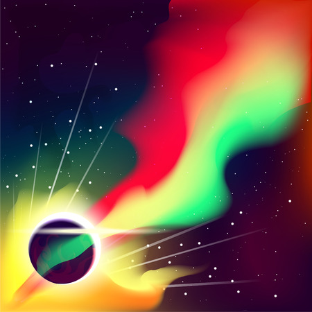 Abstract space in bright green and orange colorsのイラスト素材