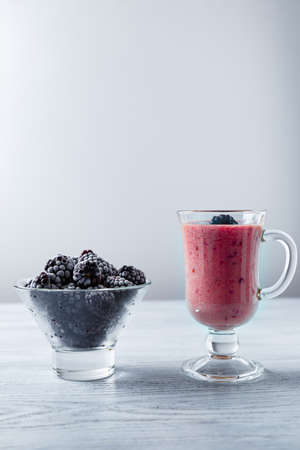 Frozen banana and blackberry smoothie. A healthy drink without sugar. Nice cooling on a hot day.の写真素材