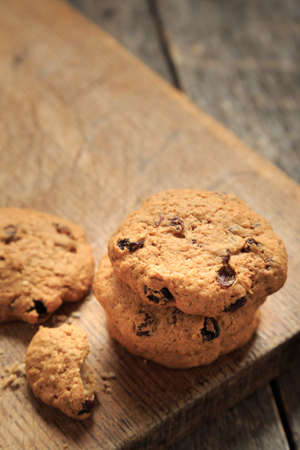 Homemade oatmeal cookies with raisins, coconut and cinnamon.の写真素材