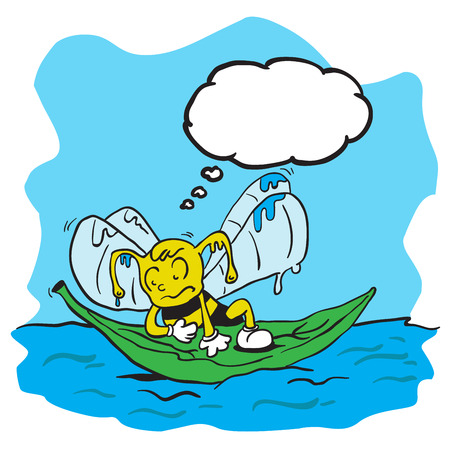 drowning bee with thought bubble cartoonのイラスト素材