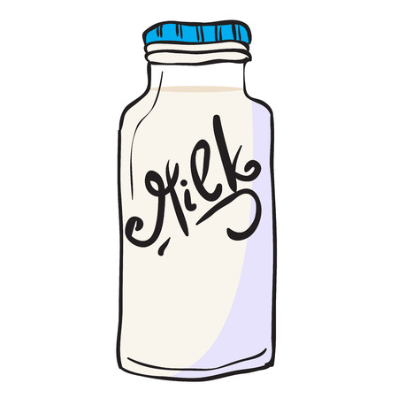 milk bottle doodle isolated on whiteのイラスト素材