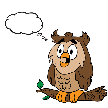 owl with thought bubble cartoonのイラスト素材