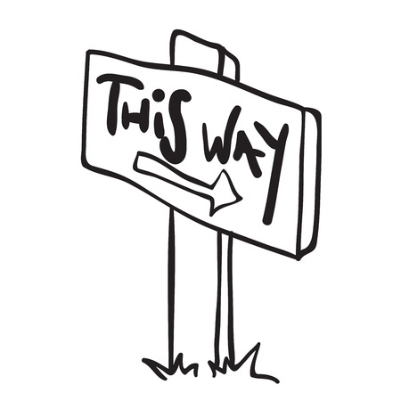 simple black and white wooden sign with arrow cartoon doodleのイラスト素材