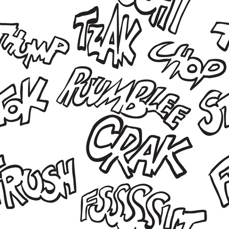 black and white comic sounds seamless patternのイラスト素材