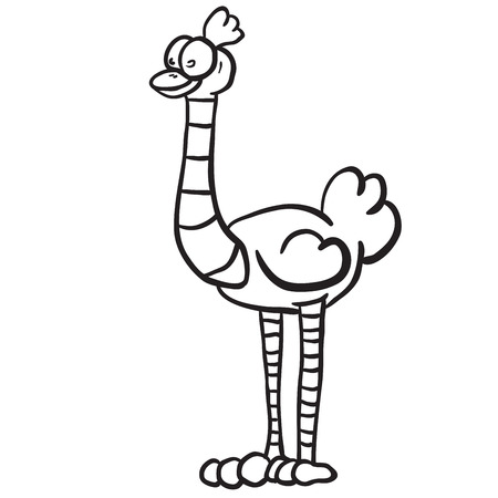 simple black and white ostrich cartoonのイラスト素材