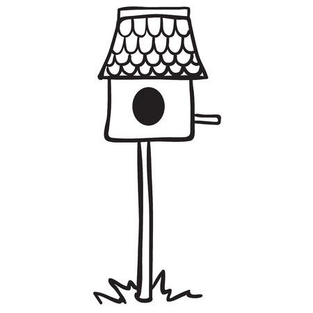 simple black and white bird house cartoonのイラスト素材