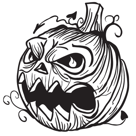 simple black and white pumpkin head cartoonのイラスト素材