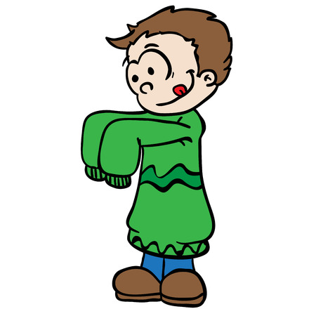 little boy in big colthes cartoonのイラスト素材