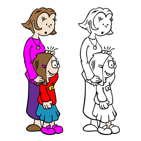 mom holding little girl cartonのイラスト素材