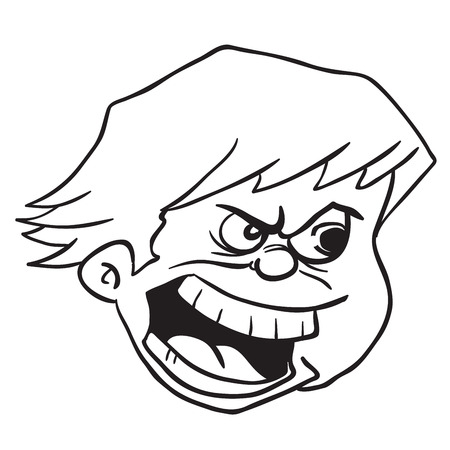 Angry boy black and white cartoon illustration isolated on whiteのイラスト素材