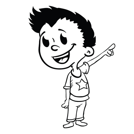 boy pointing finger cartoon illustration isolated on whiteのイラスト素材
