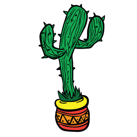 cactus in a pot cartoon illustration isolated on whiteのイラスト素材
