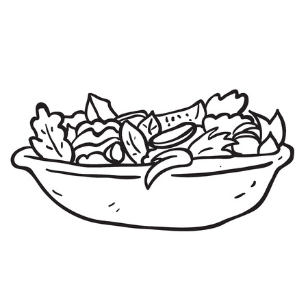 Freehand drawn black and white cartoon salad isolated on whiteのイラスト素材