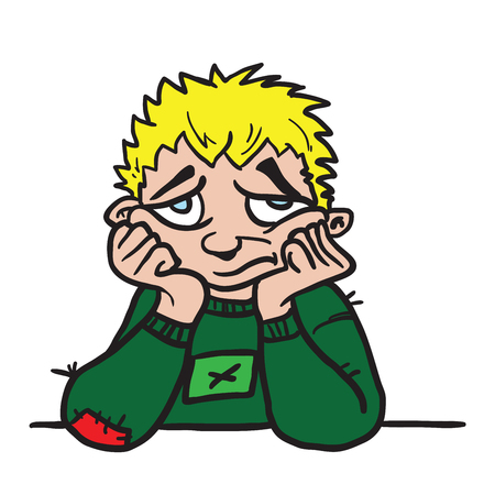 Sad boy cartoon illustration isolated on white background.のイラスト素材