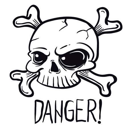skull black and white cartoon illustration isolated on whiteのイラスト素材