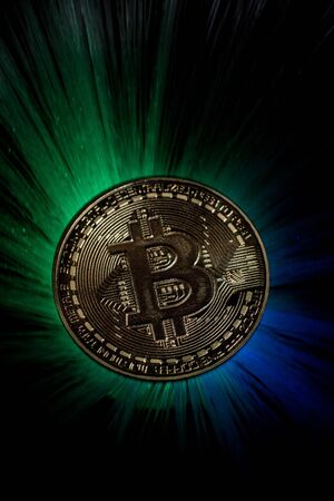Bitcoin gold coin with beautiful backlightingの写真素材