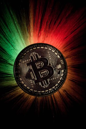 Backlit Bitcoin Coinの写真素材