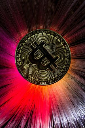 Backlit Bitcoin Coinの写真素材