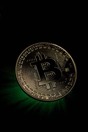 Backlit Bitcoin Coinの写真素材
