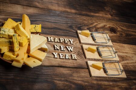 2020 year of rat, mouse and tasty cheeseの写真素材