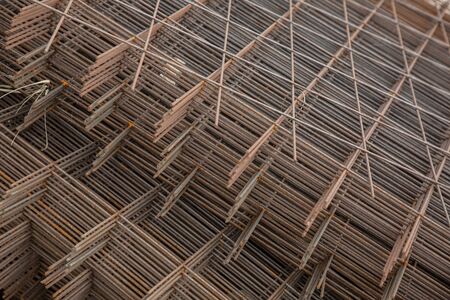Metal mesh for reinforcing concrete floor and concrete surface at a construction siteの写真素材
