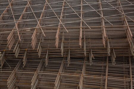 Metal mesh for reinforcing concrete floor and concrete surface at a construction siteの写真素材