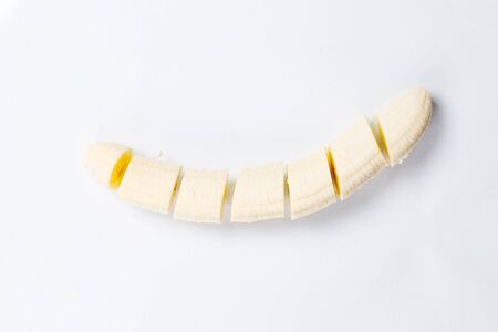 Fresh and tasty yellow bananas for a healthy diet on a white backgroundの写真素材