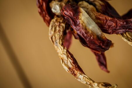 Dried hot peppers for cooking spicy dishes in a restaurantの写真素材