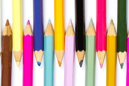 Different color pencils on a white backgroundの写真素材