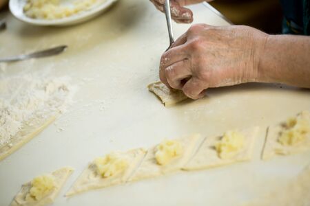 Fresh dough and flour for making pizza and dumplingsの写真素材
