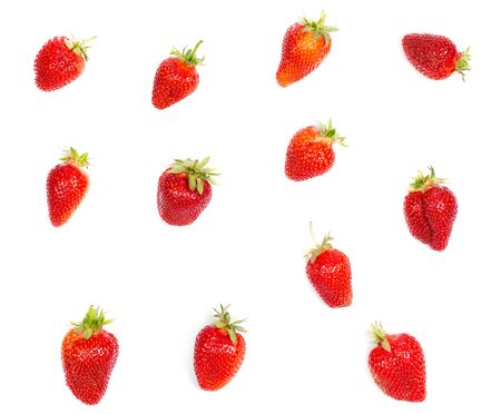 Ripe red strawberries on a white backgroundの写真素材