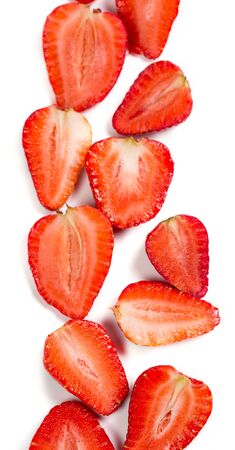 Ripe red strawberries on a white backgroundの写真素材