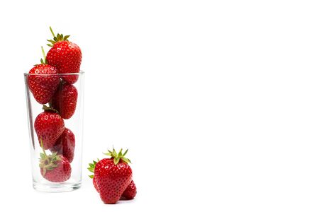 Ripe strawberries on a white background, closeの写真素材