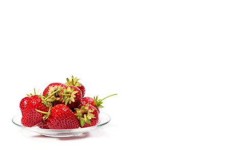 Ripe strawberries on a white background, closeの写真素材