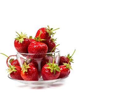 Ripe strawberries on a white background, closeの写真素材