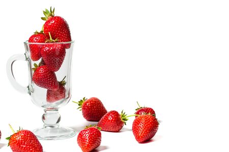 Ripe strawberries on a white background, closeの写真素材