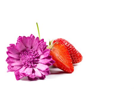 Ripe red strawberries on a white backgroundの写真素材