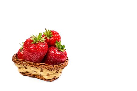 Ripe red strawberries on a white backgroundの写真素材