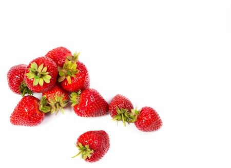 Ripe red strawberries on a white backgroundの写真素材