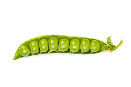 Ripe green peas on a white background, after assembly on the farm