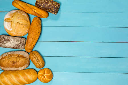 Fresh gluten free bread on blue backgroundの写真素材