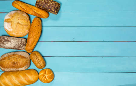 Fresh gluten free bread on blue backgroundの写真素材