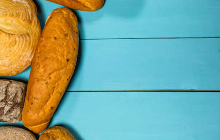 Fresh gluten free bread on blue background