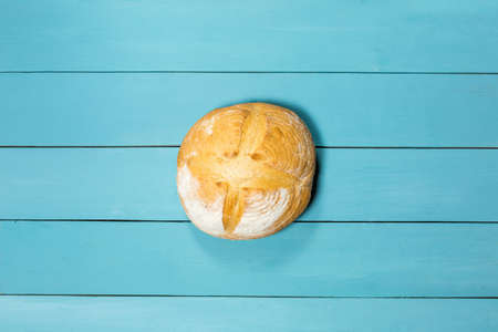 Fresh gluten free bread on blue backgroundの写真素材